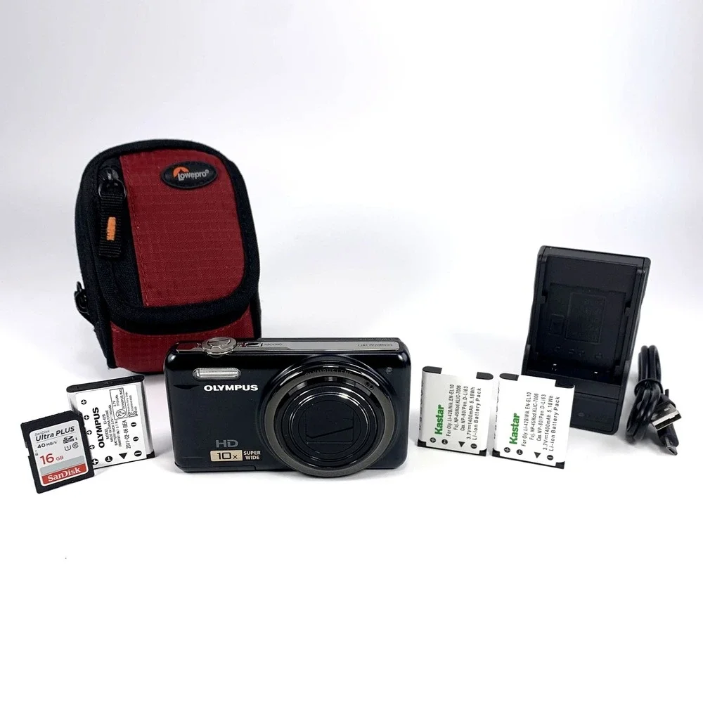 Olympus‎ VR-310 14mp Digital Camera w/ 3 Batteries Charger SD Card & Bag TESTED